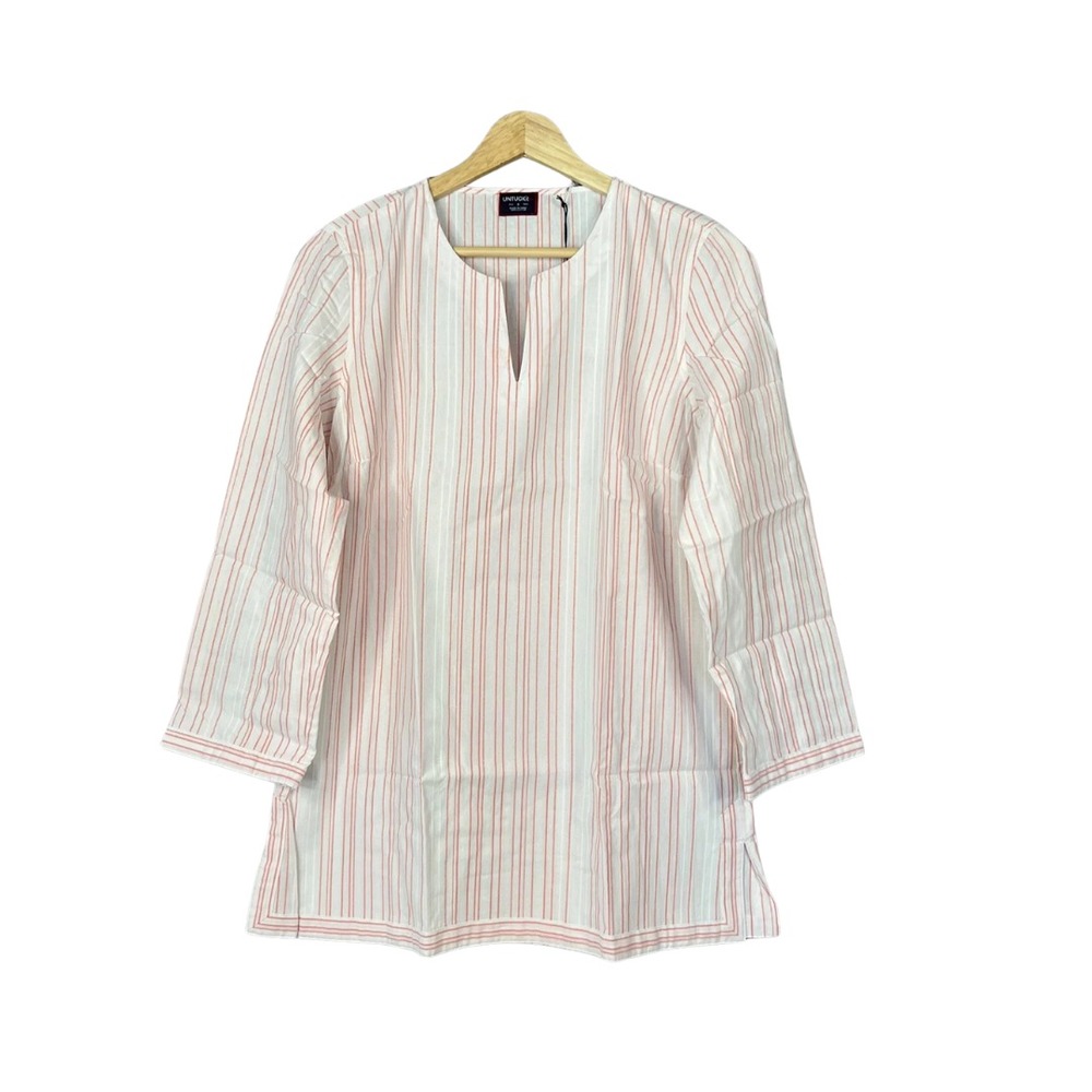 Untuckit Womens 16 Shirt Durfort White Stripe Long Sleeve V-Neck Pullover‎ Top